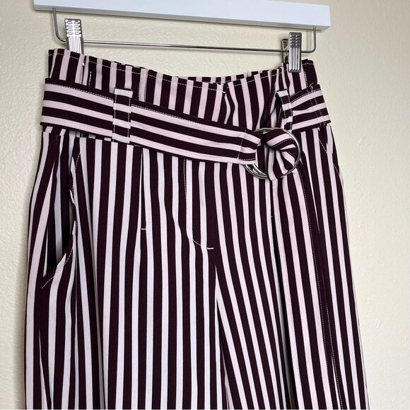7th Avenue Design Studio Brown White Stripe Paper Bag Waist Wide Leg Pant Wmn 6 - Picture 2 of 14